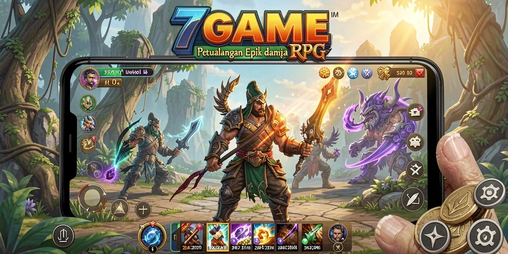 Tampilan gameplay memukau dari 7GAME yang penuh dengan petualangan RPG.