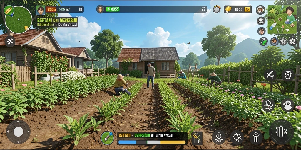 Tampilan gameplay <strong>8055</strong> yang menarik dengan pertanian yang subur.