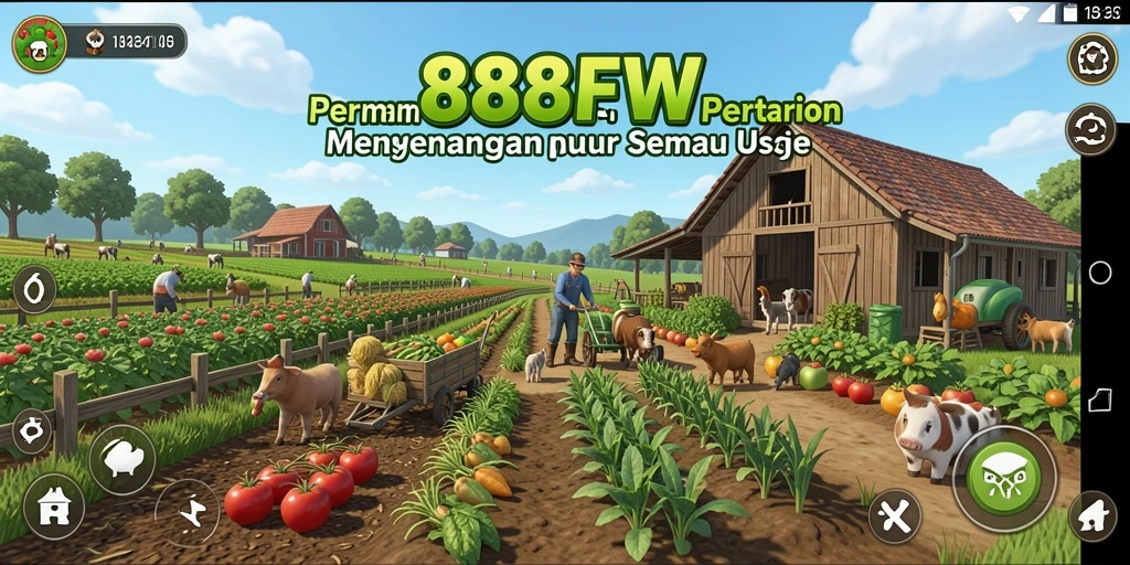 Screenshot gameplay 888FW menampilkan kebun yang subur dan beragam tanaman.