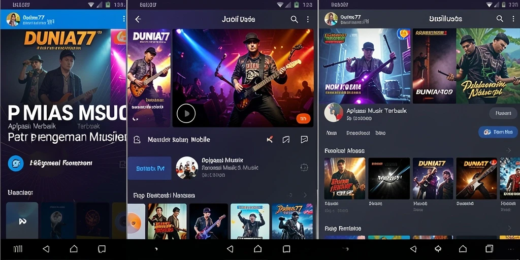 Tampilan interaktif aplikasi DUNIA77 yang menampilkan gameplay musik.