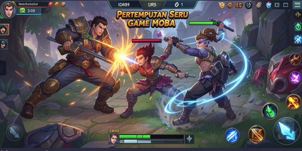 Screenshot gameplay IDR89 menampilkan pertempuran epic di arena MOBA.