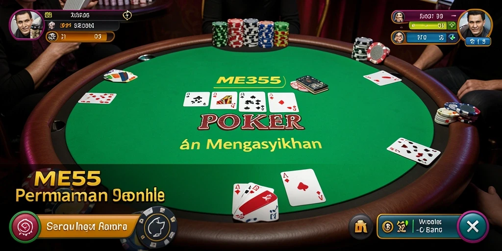 Tampilan gameplay menakjubkan yang menampilkan meja poker interaktif.