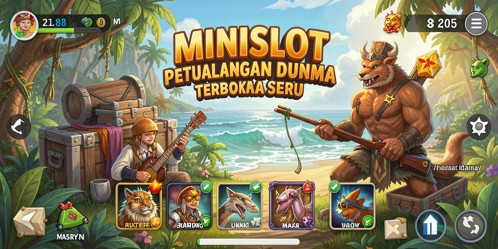 Tangkapan layar dari gameplay MINISLOT yang menyoroti petualangan di dunia terbuka.