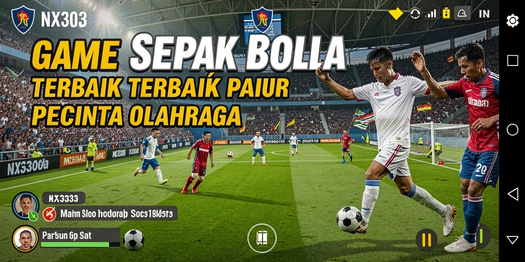 Tangkapan layar dari gameplay NX303 yang menampilkan momen seru pertandingan sepak bola.