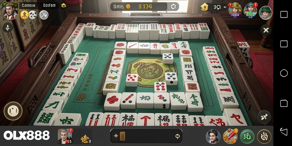 Screenshot gameplay OLX888 dengan tampilan Mahjong yang menawan.