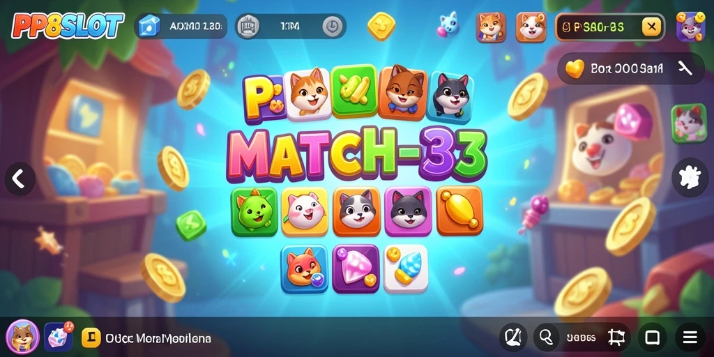 Screenshot gameplay PP8SLOT menunjukkan elemen warna-warni yang saling cocok.
