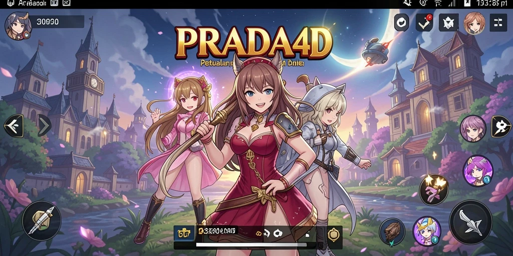 Tampilan gameplay PRADA4D dengan karakter anime yang dinamis.