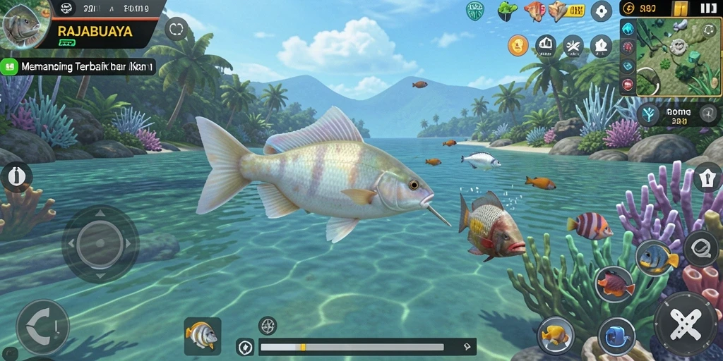 Tampilan gameplay RAJABUAYA menampilkan momen menangkap ikan dengan seru dan mendebarkan.