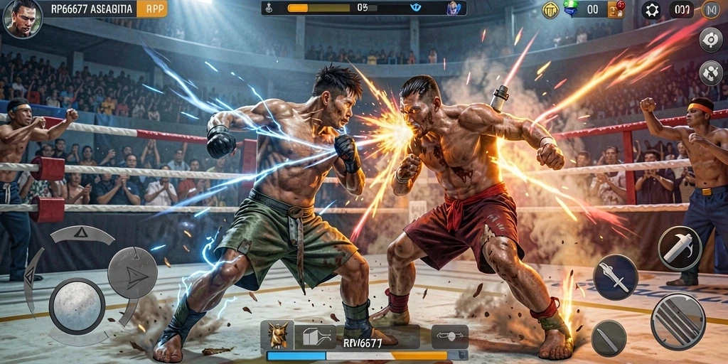 Screenshot gameplay RP6677 menampilkan aksi pertarungan yang mendebarkan.