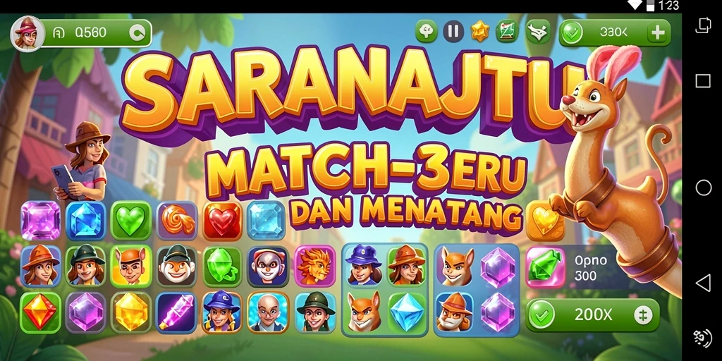 Gameplay Match-3 yang menarik dan penuh warna.