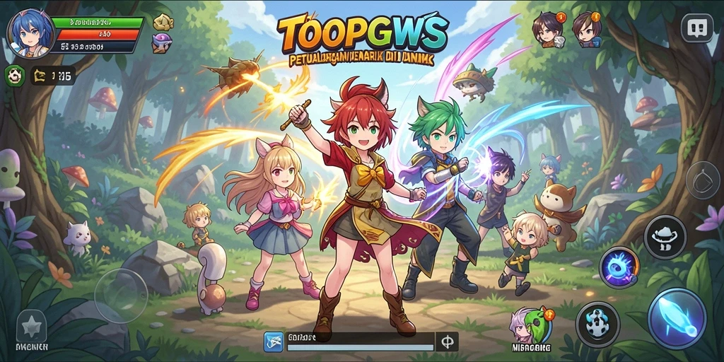 Tangkapan layar gameplay TOOPGWS yang menampilkan aksi seru karakter Anime.