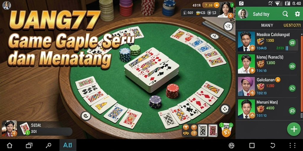 Tampilan utama gameplay UANG77 yang menampilkan suasana Gaple.